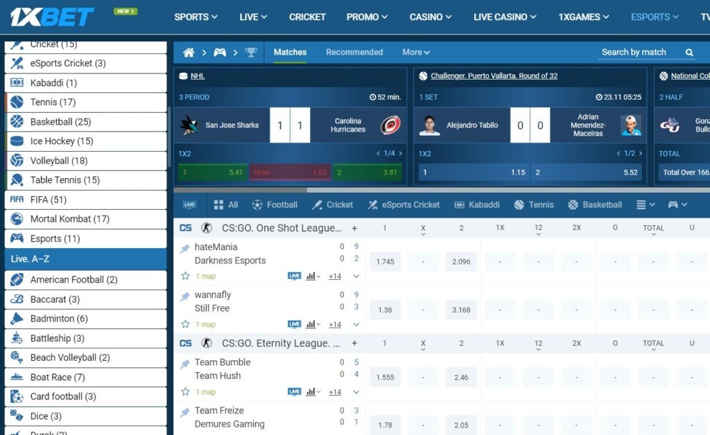 1Xbet Live Sports Betting